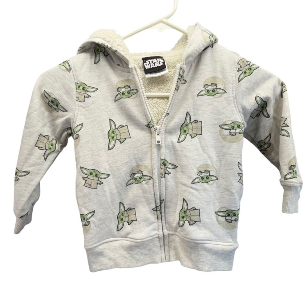 Star Wars The Mandalorian Baby Yoda Hoodie 3T Zip‎ Up Sherpa Lined grogu